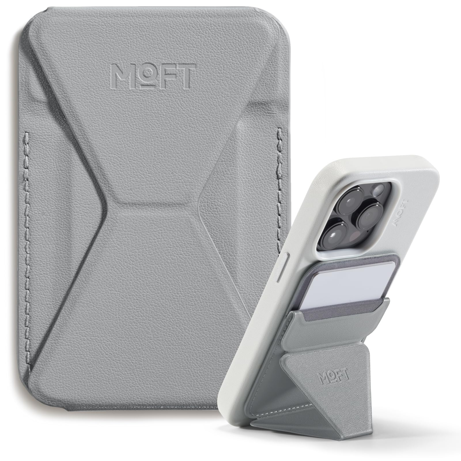 Photo 1 of MOFT Magnetic Wallet Stand Compatible with iPhone 17/16/15/14/13/12 Series, Angle Adjustment & Magsafe Compatible MOVAS Phone Stand,Cement