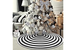 yuboo Black and White Christmas Tree Skirt 48 Inches, Annual Ring Spiral Tree Skirt for Halloween Decorations Christmas Tree Decor