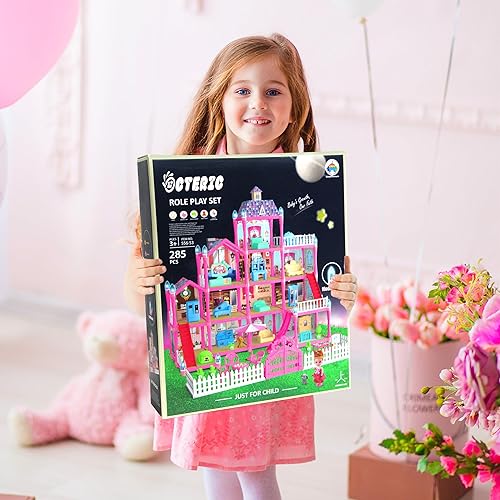 Doll House for Girls,13 Rooms Dollhouse with Dolls Figure,  Puppies,Furnitures, Accessories, LED Light, Toddler