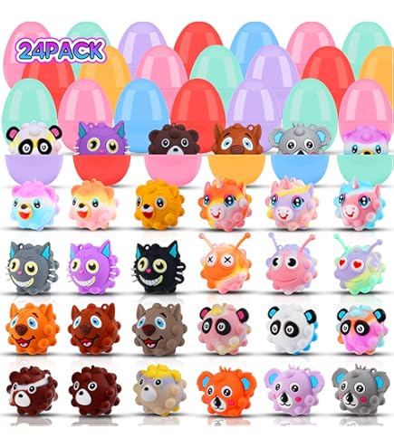 ShyLizard 24 Pack Prefilled Easter Eggs With Snake Twist Toys, Blocks Fidget Toys For Easter Hunt, Basket Stuffers Filler, Party Favors, Classroom Prize, Surprise Egg