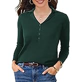 SuperPrity Womens Knit Sweaters V Neck Lightweight Collared Thinner Sweater Casual Long Sleeve Polo Shirts