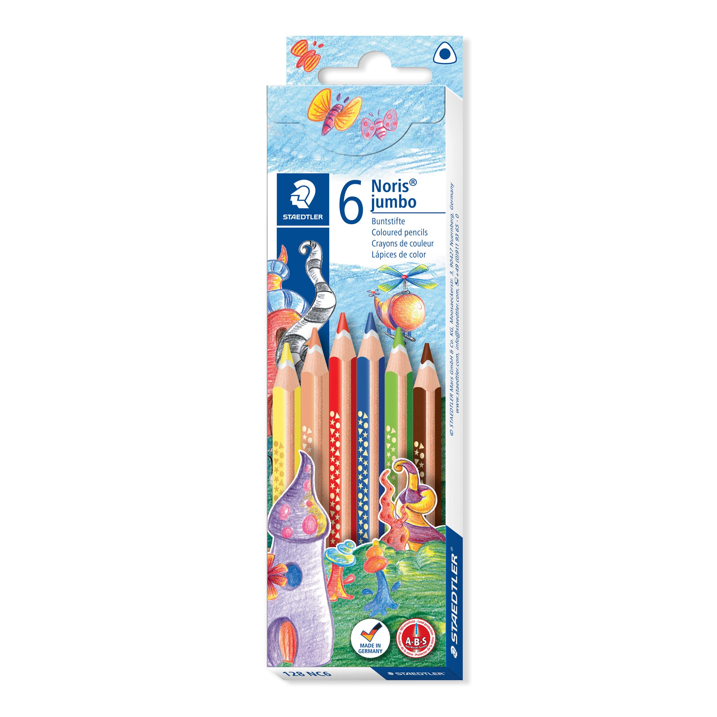 Staedtler 128 NC6 Noris Club Jumbo Colouring Pencil Trihedron 4 mm Cardboard Box with 6 Colours