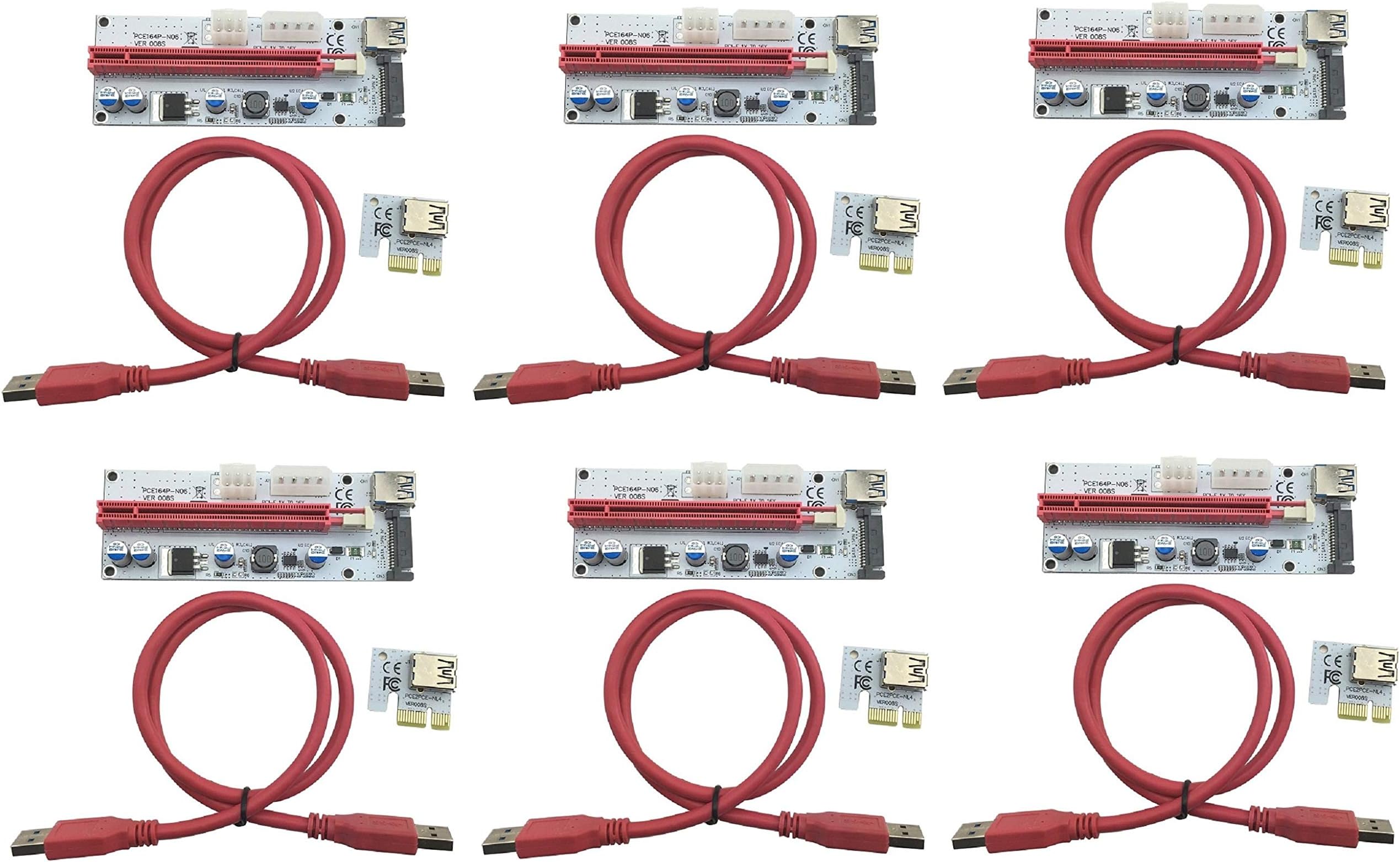 LONGXI (6 Pack PCI-E PCI 1x to 16x PCIE USB 3.0 Express Riser Card GPU Graphic Card Crypto Currency Mining（PCIE 6Pin + Molex 4pin + Sata 15pin power supply） 3 kinds of interface power supply