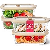 Non-Toxic 35 Oz (4.4 Cup) Glass Storage Containers with Lids – Plastic Free Meal Prep Containers for Lunch, Airtight Food Storage, Microwave and Freezer Safe, 4 Pack - Ziruma