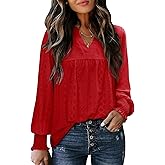 Magritta Womens Long Sleeve Casual Tunic Tops 2025 Winter Loose Dressy Shirts V Neck Flare Blouses