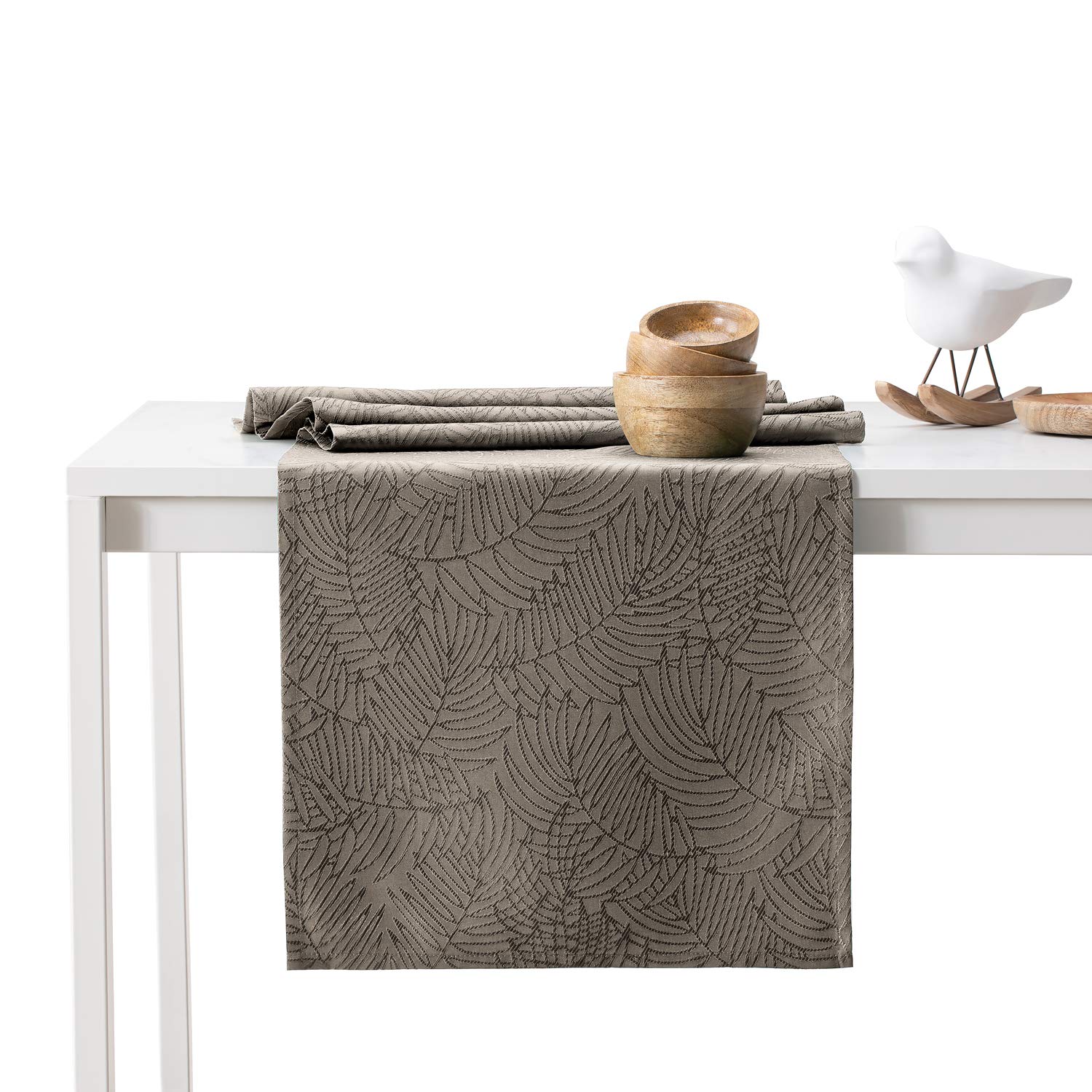 AmeliaHome Table Runner 30 x 80 cm Lotus Effect Water-Repellent Leaves Cappuccino Gaia