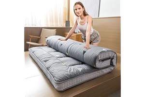 MAXYOYO Grey Triangle Futon Mattress, Japanese Floor Mattress Quilted Bed Mattress Topper, Extra Thick Folding Sleeping Pad Breathable Floor Lounger Guest Bed for Camping, King