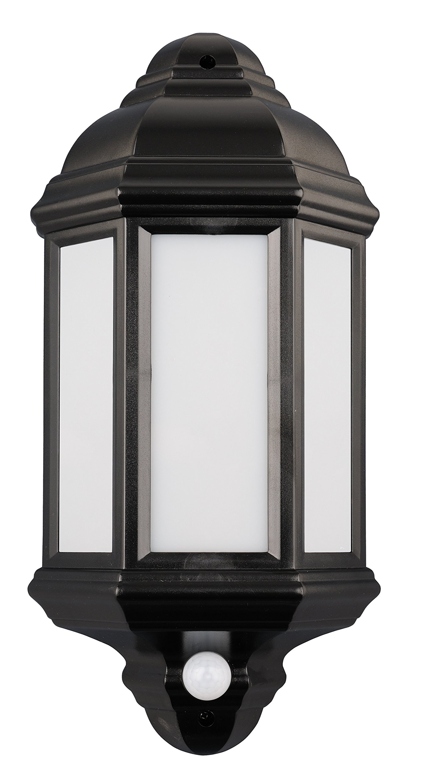 LED Outdoor Half Wall Light with PIR Sensor, Black Polycarbonate Construction