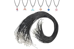 Paxcoo 50Pcs Black Waxed Cotton Cord, 24 Inch Necklace String Rope with Clasp, Bulk for Charms, Pendants, Bracelets, Jewelry Making Supplies and Beading Supplies