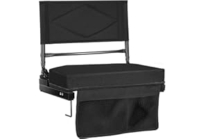BEHAIRITY Adjustable Stadium Seats with Back Support – 4-Position Reclining Bleacher Chairs with Padded Cushion, Foldable Portable Stadium Chair with Front Pocket, Shoulder Strap, and 350lbs Capacity
