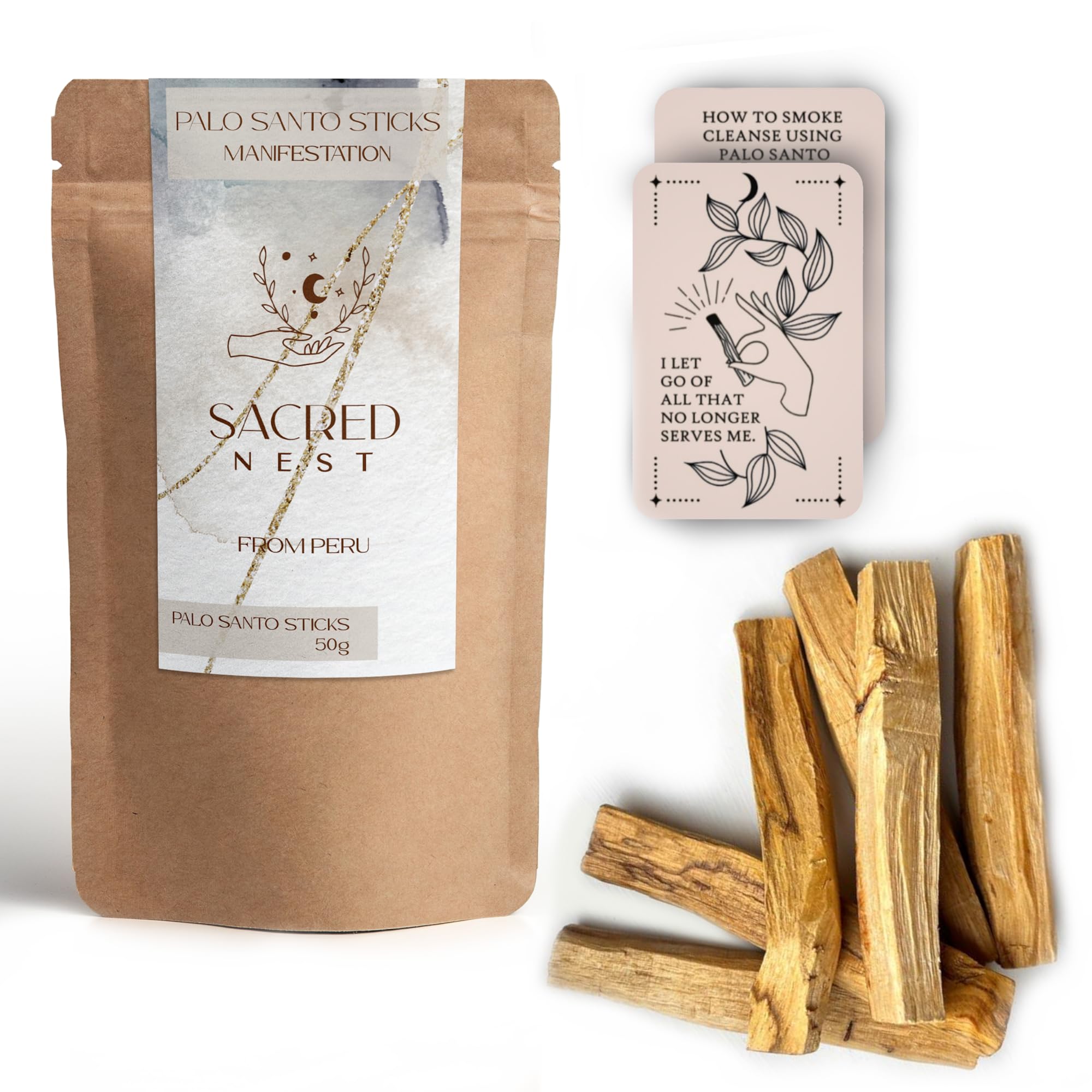 Sacred Nest Extra Premium Palo Santo & MP3 Ritual | 50g SERFOR Certified Smudging Sticks | 6X Chunky, High Resin Smudging Wood |Wild Harvested, Peruvian Smudge Sticks | Energy Cleansing Incense Sticks