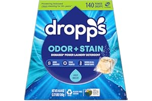 Dropps Odor & Stain Biobased Power Laundry Detergent Pods, Crisp Breeze HE Compatible Laundry Pods for Fresh Clothes - Laundry Soap Supplies & Recyclable Paperboard Packaging