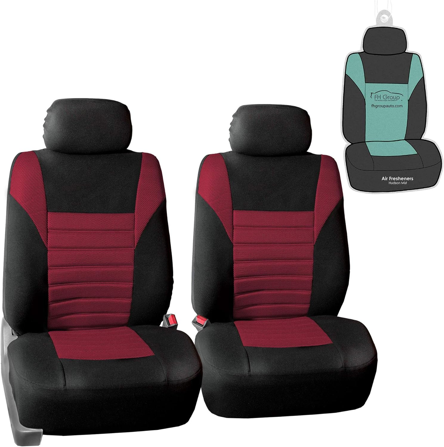 FH Group FB068102 Premium 3D Air Mesh Seat Covers Pair Set (Airbag Compatible) w. Gift, Burgundy/Black Color- Fit Most Car, Truck, SUV, or Van