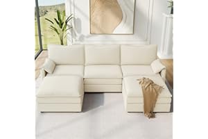 Vesgantti 108" U Shaped Sectional Couch, Comfy Cloud Modular Sectional Sofa with 2 Ottoman Deep Seat Chenille Modern Cloud Sofa, Modular Sofas for Living Room, Bedroom and Apartment, Beige