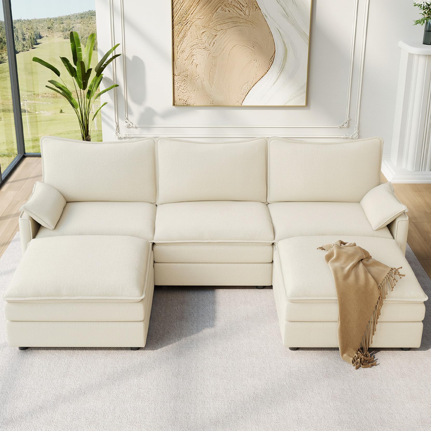Photo 1 of ****PARTIAL SET***Vesgantti 108" U Shaped Sectional Couch, Comfy Cloud Modular Sectional Sofa with 2 Ottoman Deep Seat Chenille Modern Cloud Sofa, Modular Sofas for Living Room, Bedroom and Apartment, Beige