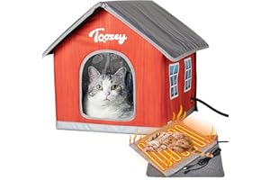 Toozey Heated Outdoor Cat House with Insulated Aluminum, 100% Waterproof Weatherproof with 2 Mat, Sturdy Safe Large Feral Shelter for Winter Indoor Outside with Thermostatic Pet Heating Pad, (Red, S)