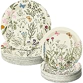 Mumufy 100 Pack Floral Paper Plates 9 & 7 Disposable Wildflower Dessert Plates Green Watercolor Dinner Tableware Floral Party Decoration for Wedding Birthday Baby Shower Garden Tea Party Supplies