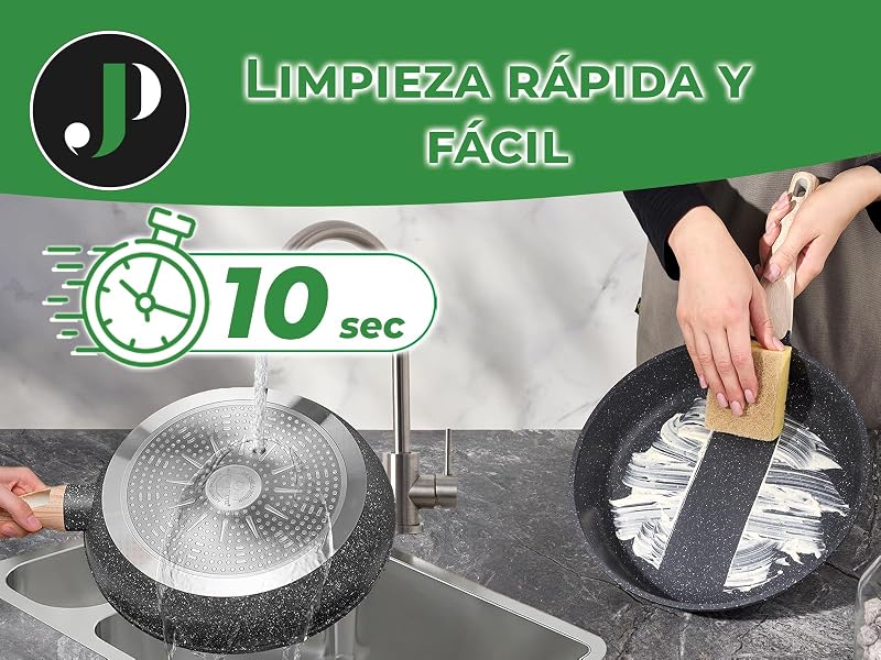 JUST PERFECTO Bateria de Cocina Induccion y Sartenes Antiadherentes - Ollas Cocina 24cm,18cm - Sartenes induccion 24,28 cm - Sartén Hondo con Tapa 24 cm - Cacerolas Para Induccion incluidas Espátula