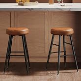 VASAGLE Bar Stools Set of 2, Kitchen Counter Stools, 30-Inch Tall | Breakfast Stools, PU Leather with Stitching, Mid-Century Modern, Home Bar, Caramel Brown, EKHO Collection ULBC090K01