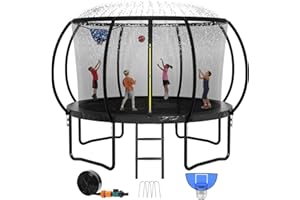 Zevemomo 12FT 14FT 16FT Outdoor Trampoline for Kids & Adults, Recreational Trampoline w/Ladder & Safety Net, Heavy Duty Backyard Metal Trampoline, 400/450LBS Round Pumpkin Trampoline, ASTM Approved