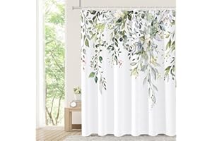 Tititex Sage Green Eucalyptus Shower Curtain, Watercolor Leaves on The Top Plant with Floral Bathroom Decoration Shower Curtain Sets 72x72 Inch with Hooks