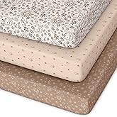 Unnivoll Pack and Play Sheets Fitted 3 Pack, Mini Crib Sheets for Pack N Play Mattress Stretchy Portable Playard Sheets, Soft Breathable White Brown Sun God