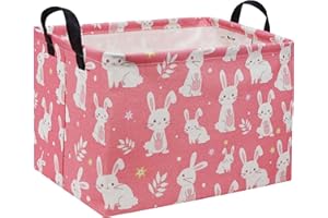 HIYAGON Rectangular Easter Basket Pink Bunny Easter Basket for Kids Gift Basket Empty Baby Girl Storage Baskets Toy Basket Cute Storage Bin Organizer Box Bunny Room Decor for Books(Pink Bunny)