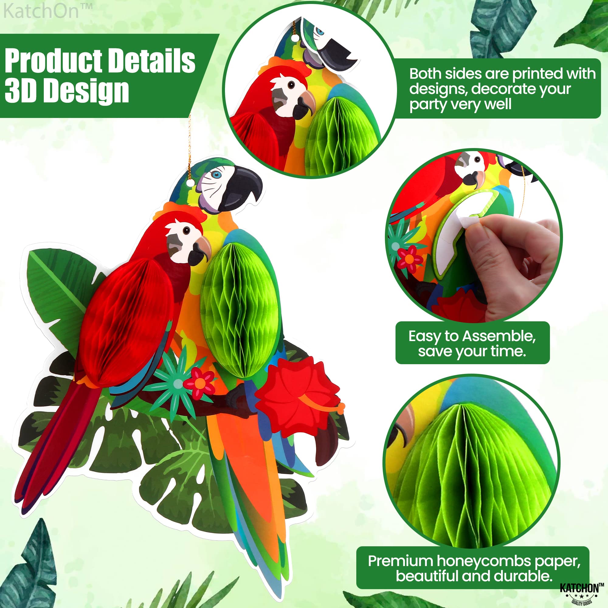 KatchOn, Tropical Birds Honeycomb Cutouts - Big, Pack of 6 | Jungle Theme Decorations, Luau Party Decorations | Tropical Party Decorations, Hawaiian Party Decorations | Rainforest Decor, Tiki Party