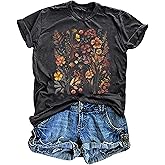 Women's Vintage Floral T Shirt Boho Wildflower Graphic Loose Tees Short Sleeve Casual Tops