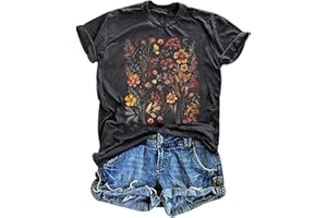 ORIENTAL PEARL Women's Vintage Floral T Shirt Boho Wildflower Graphic Loose Tees Short Sleeve Casual Tops