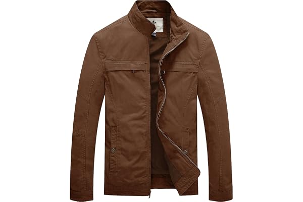 WenVen Men's Stand Collar Spring Casual Jacket Military Style Twill Cotton Utility Coat