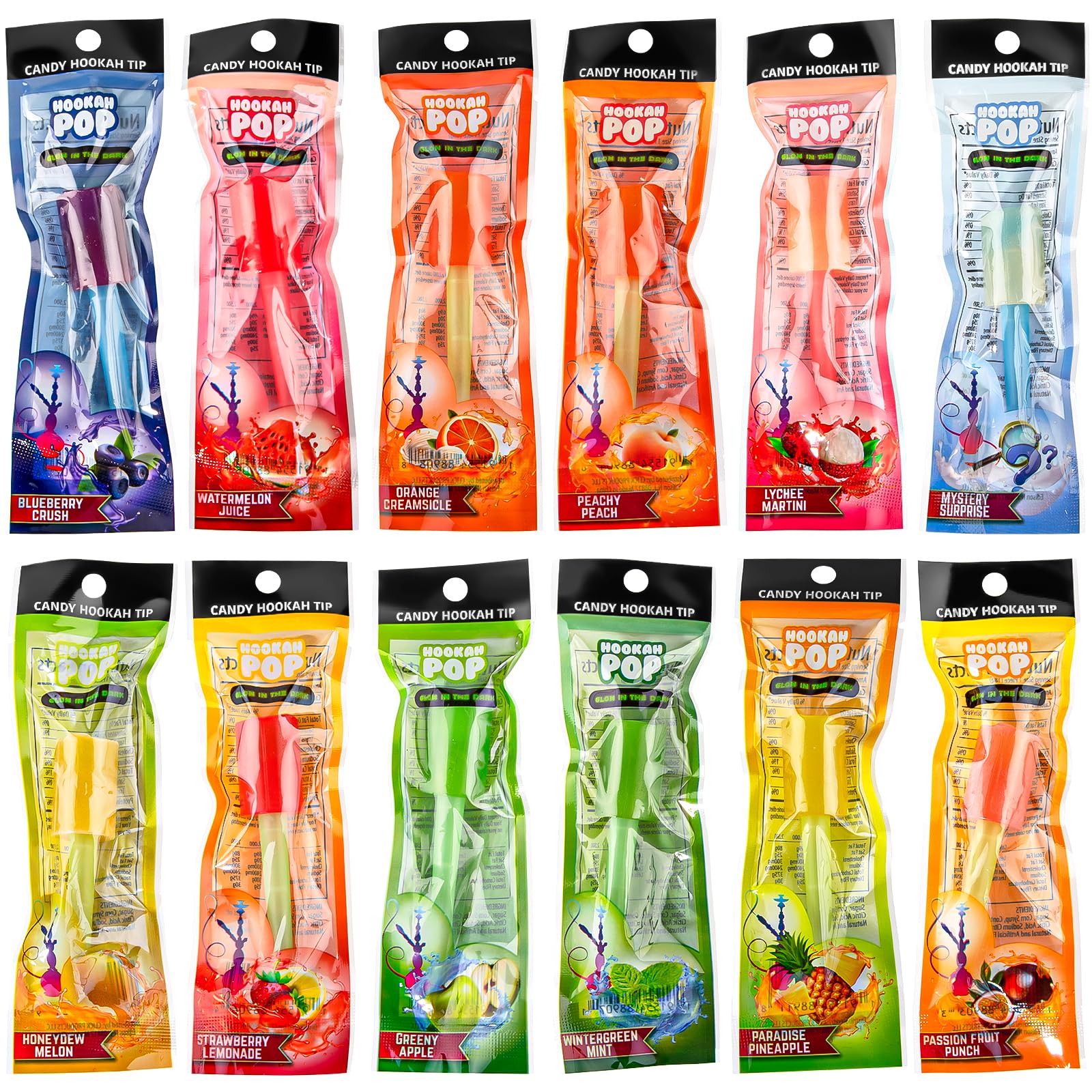 Photo 1 of 12 Pcs Hookah Candy Tips, Glow in The Dark Jolly Tips, Individually Wrapped Lollipop Shisha Accessories, Delicious Flavors