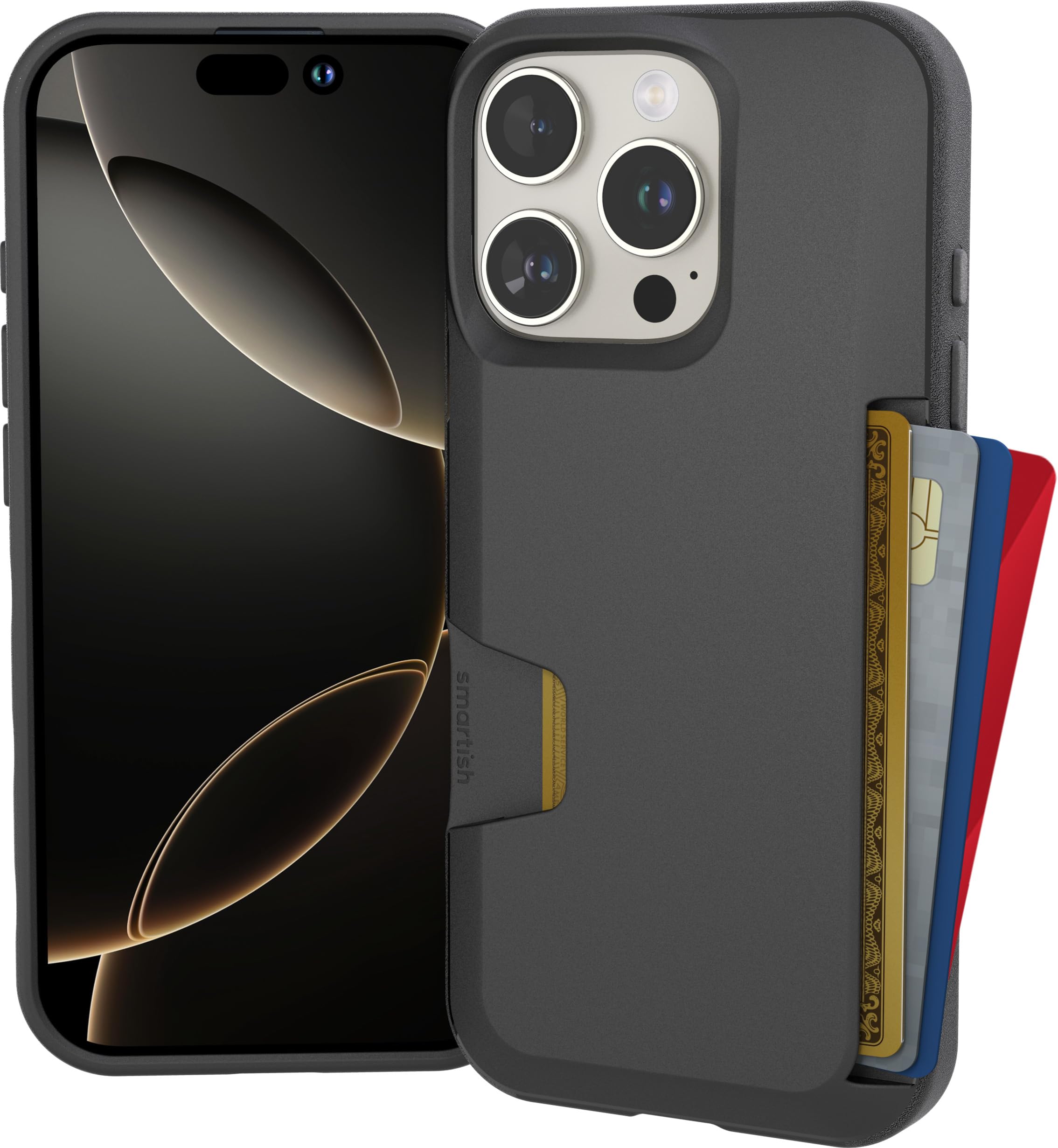 Smartish® iPhone 16 Pro Wallet Case - Wallet Slayer Vol. 1 [Slim + Protective] Credit Card Holder - Drop Tested Hidden Flip Card Slot Cover Compatible with Apple iPhone 16 Pro - Black Tie Affair