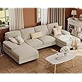 Furmax Sectional Couches for Living Room, U-Shaped Sofa Couch with Linen Fabric, 4 Seat Sofa Set with Double Chaise for Apartment (Corduroy, Beige)