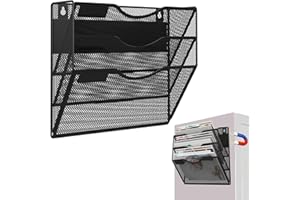 LQPAFZ 3-Tier Magnetic File Holder, No Drilling Installation File Cabinet Organizer, Black Magnetic File Organizer, Magazine Rack, Magnetic Paper Holder for Refrigerator, File Cabinets, Whiteboard