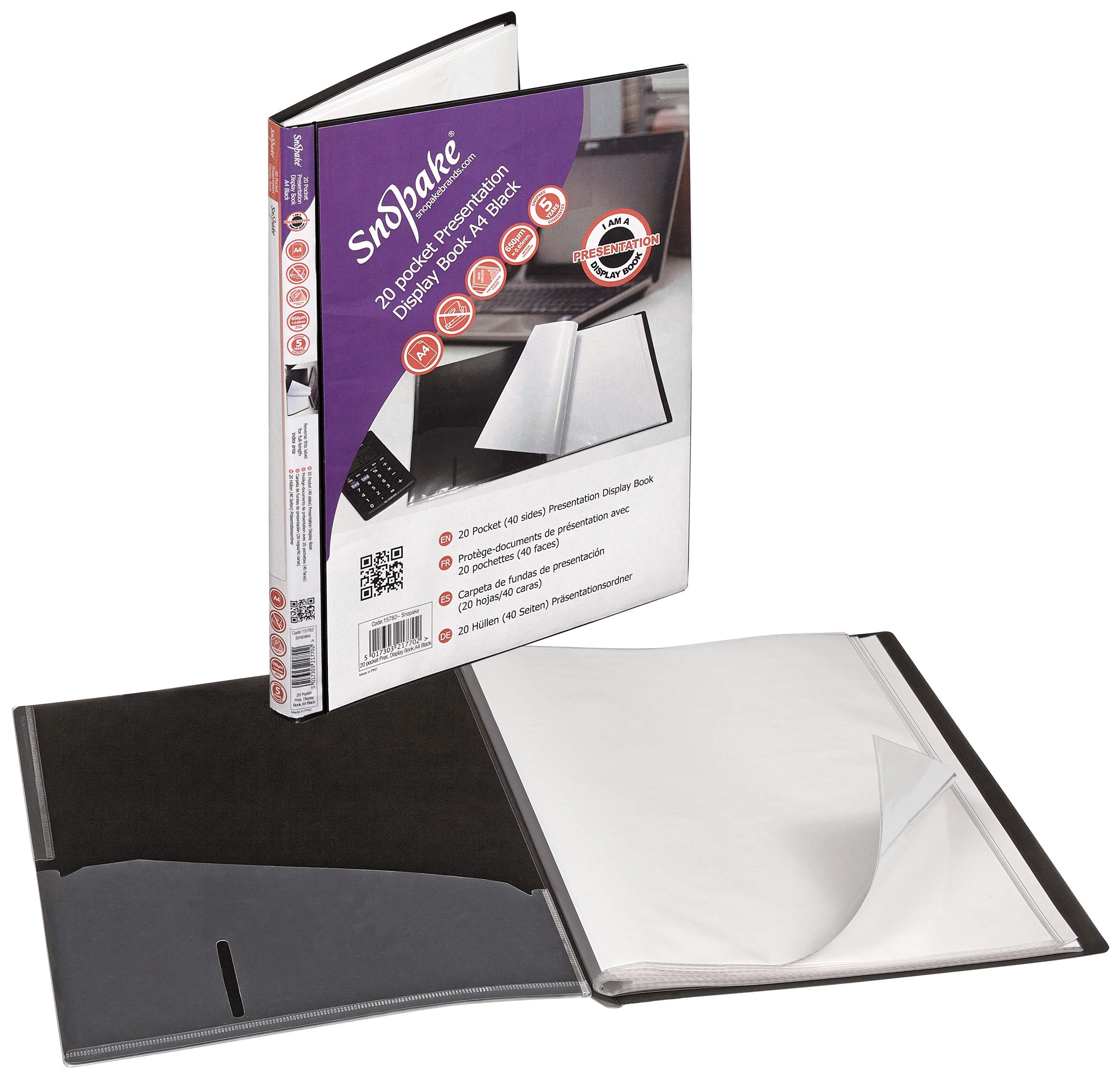 Snopake A4 Premium Presentation Display Book 20 Pockets - Black [Pack of 1] Ref: 15782