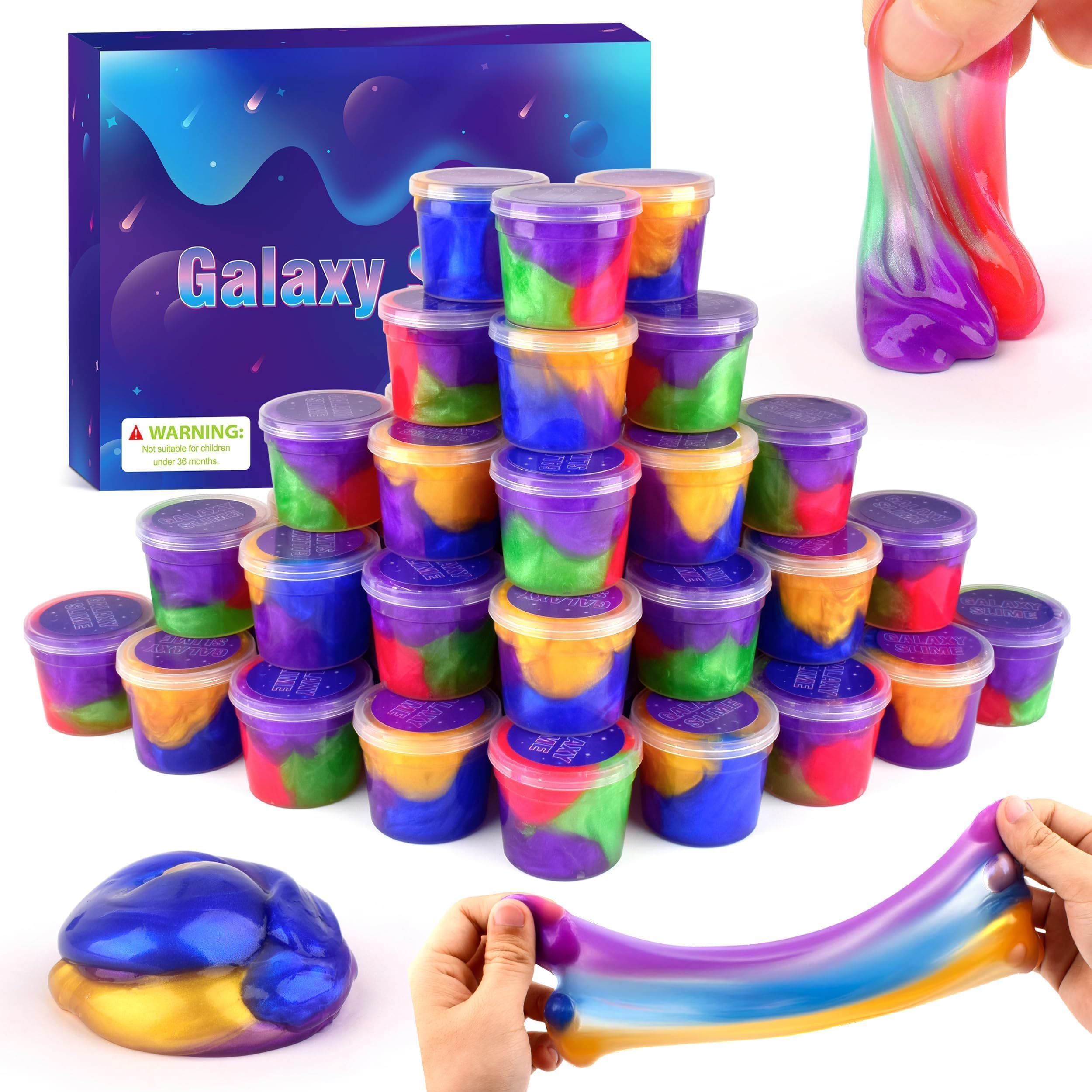 28 Packs Colorful Galaxy Slime for Girls & Boys, Fluffy Stretchy & Non-Sticky, Stocking Stuffers for, Party Favors for Kids, Sensory and Tactile Stimulation, Stress Relief, Educational Game
