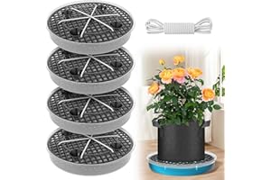 4 Pcs Self Watering Pot Base, 12 inch Auto Watering System for 5 Gallon Fabric Pots, Plastic Elevated Plant Saucer Stand, Out