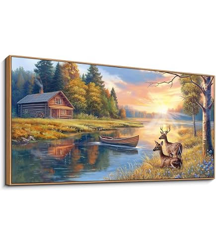 Large Framed Canvas Wall Art - 24x48 Inch Wood Frame, Flower Landscape Painting, Ready To Hang, Farmhouse Modern Decor