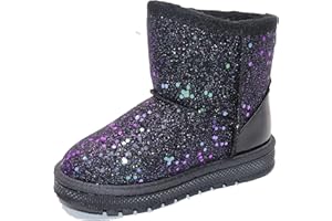 Elcssuy Girls Glitter Snow Boots Toddler/Little Girls Warm Winter Sequin Comfy Cute Durable Outdoor Sparkle Princess Ankle Boots