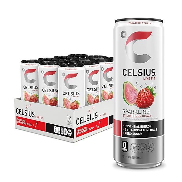 CELSIUS SPARKLING STRAWBERRY GUAVA, FUNCTIONAL ESSENTIAL ENERGY DRINK 12 FL OZ (PACK OF 12)