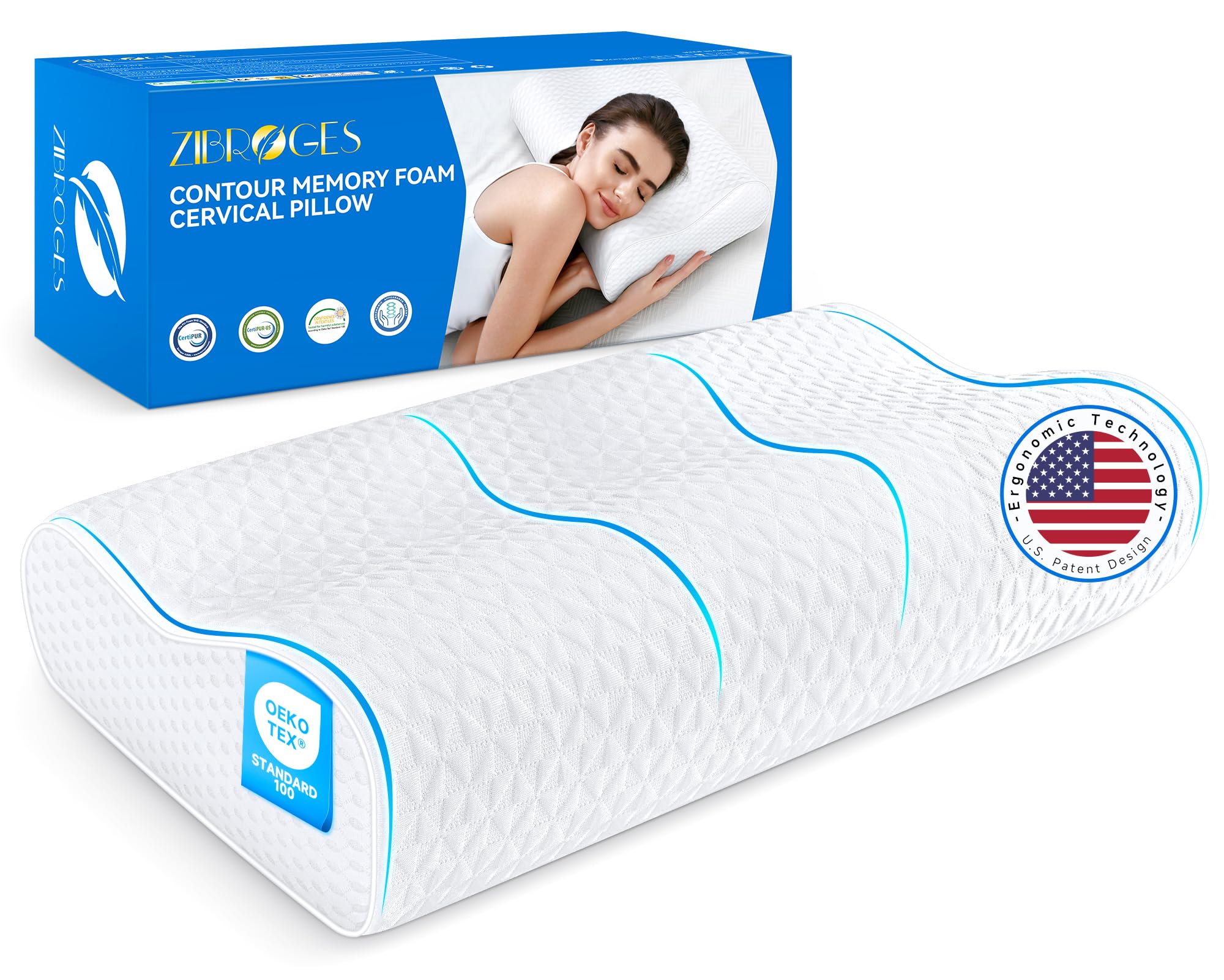 zibroges Cervical Neck Cooling Pillow King Size - Adjustable Sandwich Dynamic Memory Foam Pillows for Sleeping, Contour Pillow Ergonomic Orthopedic for Side, Back & Stomach Sleepers Soft, White Image