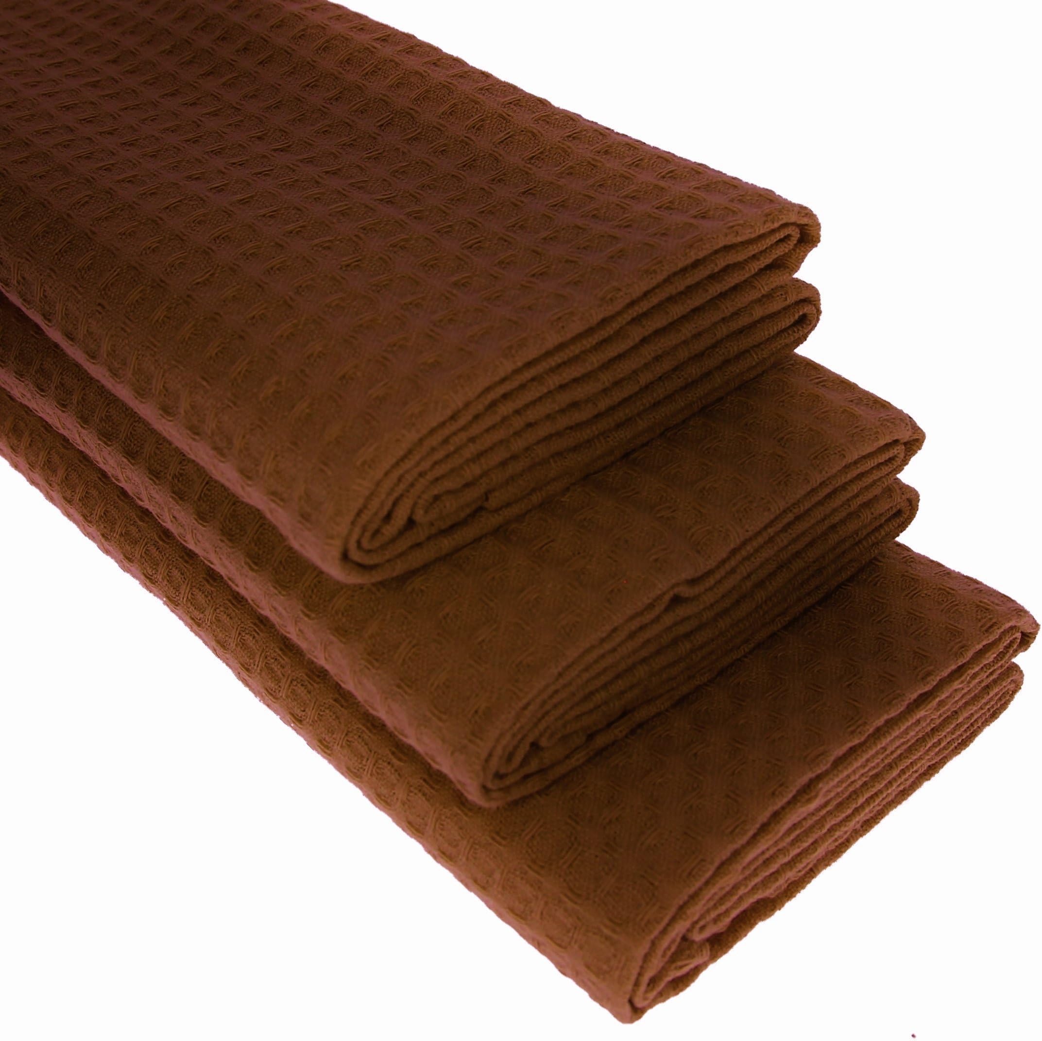 Set of 3 kitchen towels, tea towels, made of 100 % cotton, waffle pique, dark brown / chocolate colour