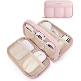 BAGSMART Electronics Organizer Travel Case for Cords Chargers Phones, Pink | Puffy Padded, Travel Essentials, Cord organizer bag for Cables, Compact Tech Accessories Pouch
