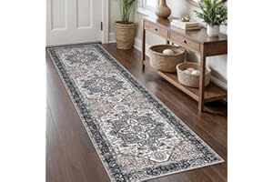 KOZYFLY Runners for Hallways 2x8 Ft Washable Kitchen Runner Rug Boho Entry Rug for Hallways Indoor Printed Faux Wool Long Floor Carpet for Entryway Bedroom Kitchen Hallway Use, Black/Taupe/Beige