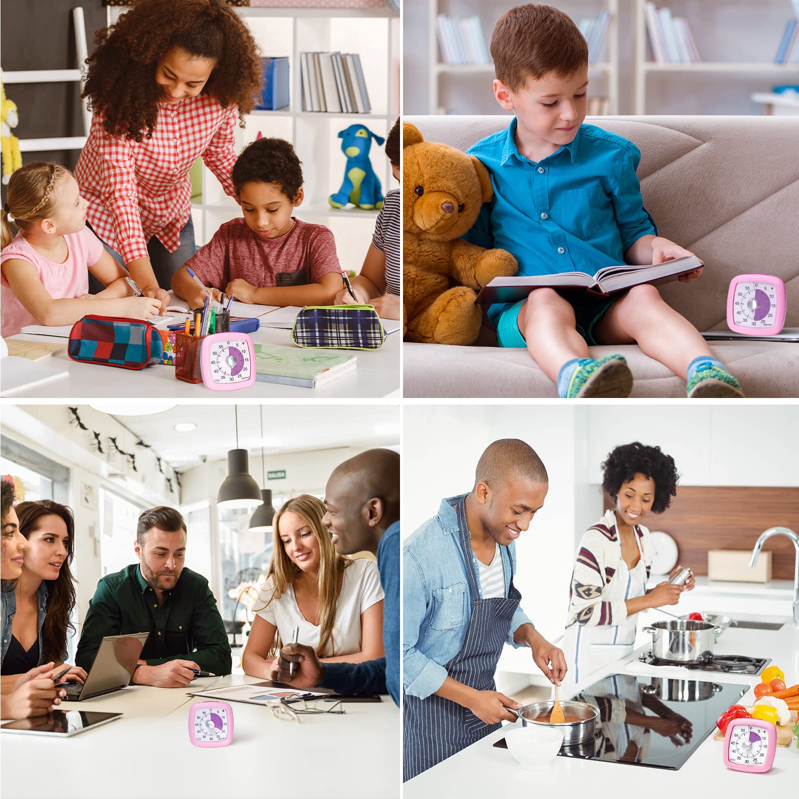 Secura 60-Minute Visual Timer, Silent Study Timer for Kids and Adults, Time Clocks, Time Management Countdown Timer for Teaching (Pink)