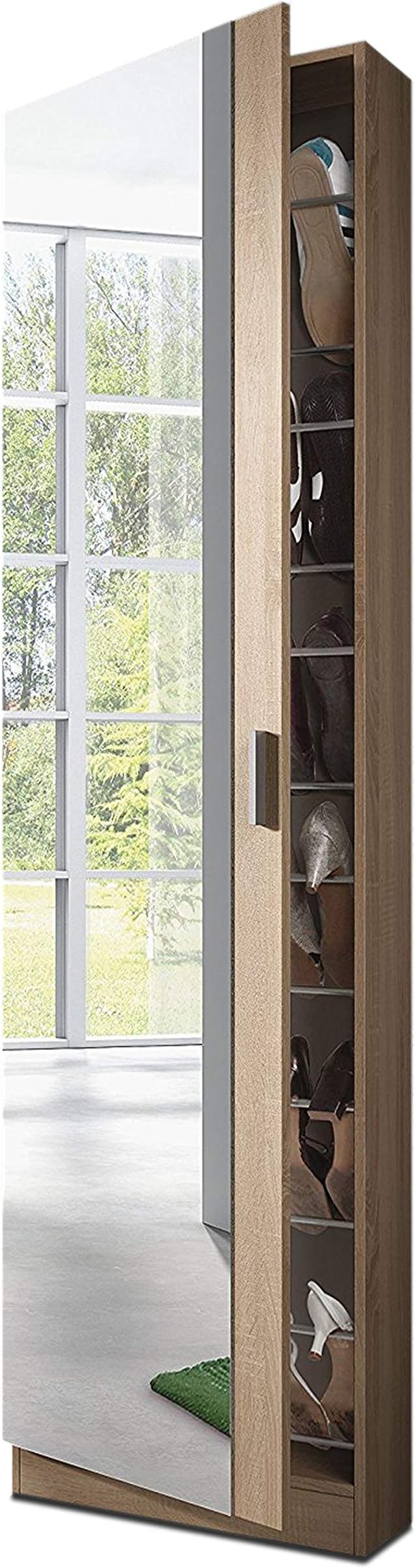 Habitdesign 007866F - Armario Zapatero con Espejo, Color Roble Natural
