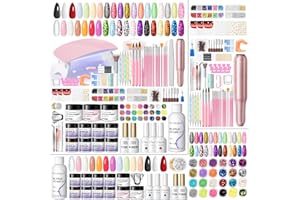PEACECOLOR Acrylic Nail Kit for Beginners with Everything ,11 Colors Acrylic Powder Nails Kit Acrylics Set with Drill U V Light 3Pcs Gel Polish 24Pcs Glitter Powders Rhinstones Nail Art Extensions Home Gift Set