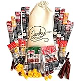 Jerky Gift Basket for Men & Women - 26pc Jerky Variety Pack of Beef, Pork, Turkey & Ham Snack Sticks - Meat and Cheese Gift S