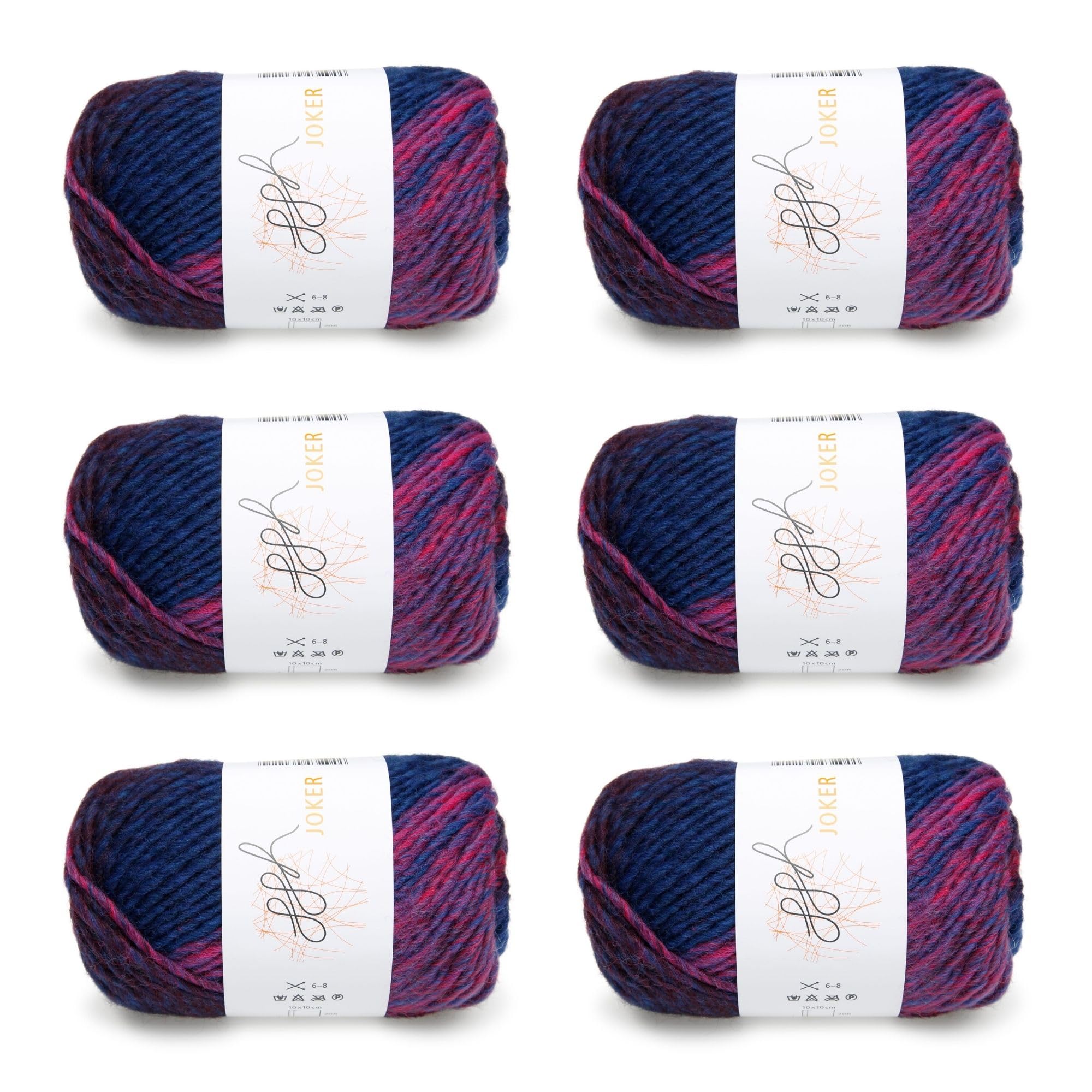 ggh Joker Box, 6 Balls, Virgin Wool Blend with Colour Gradient, Wool for Knitting or Crocheting, Colour 029, Heather Magenta Blue